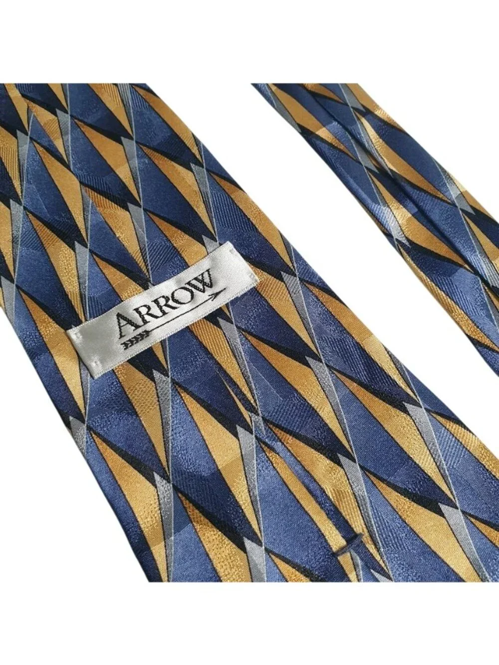 Arrow Mens Silk Geometric Necktie Blue Gold Diamond Pattern Office Work Gift